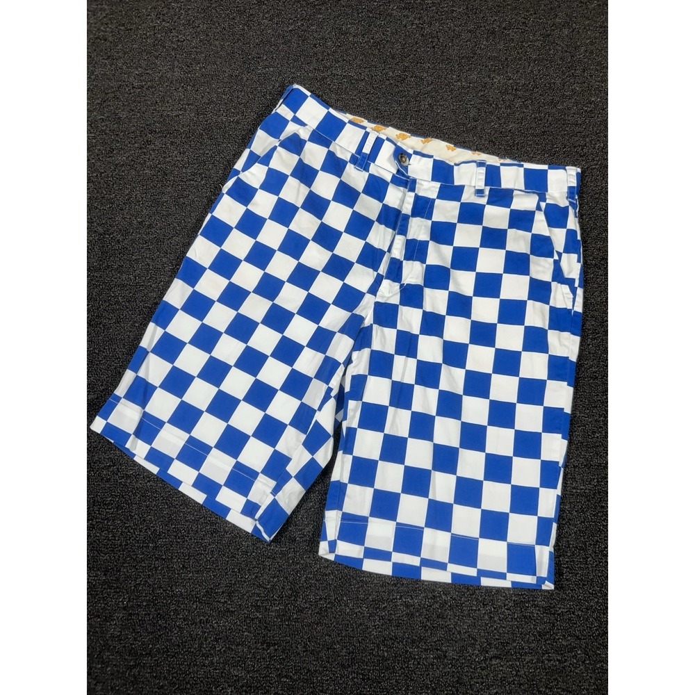 Loudmouth Golf Shorts Men's 36 Blue White Geometric Check Performance 11"